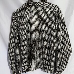 Vintage 80's Oleg Cassini Womens 8 Back Button White Black Blouse Classic Career
